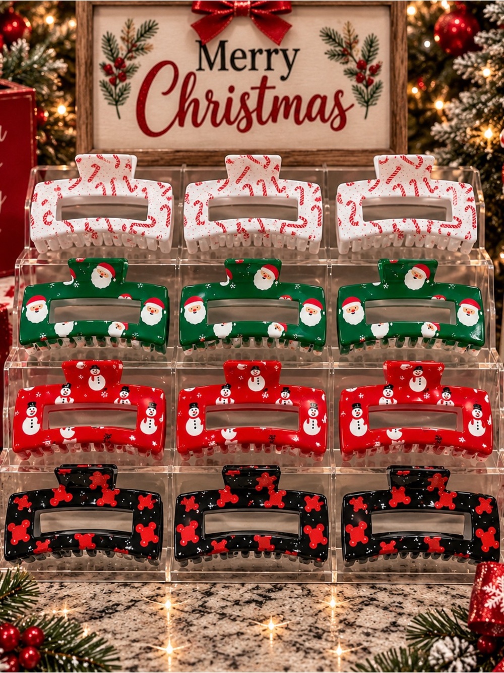 12- Festive Christmas Hair Claw Clips - Red, Green, White, Black NWT